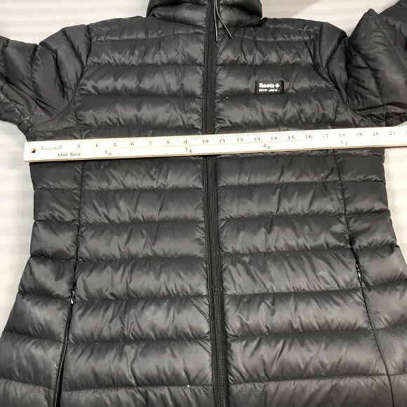 Roots Coat Womens Medium Black Long Hooded Down Puffer Parka Full Zip 90/10 Down - Picture 8 of 9